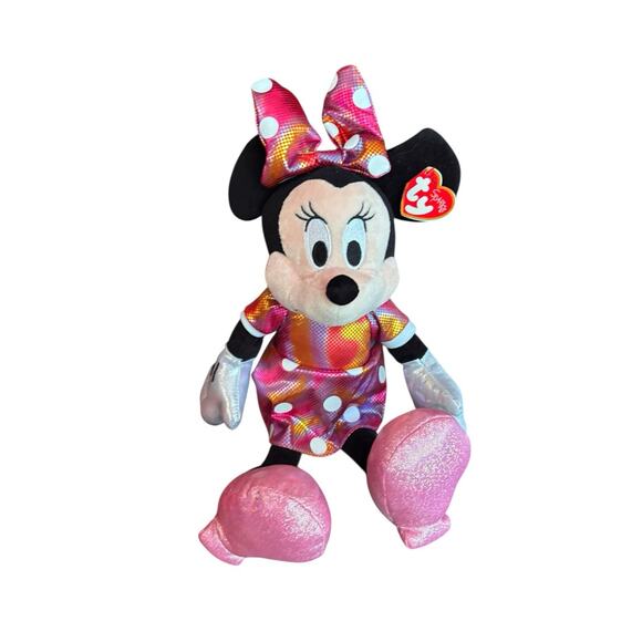 NWT Disney's Minnie Mouse Ty Sparkle Pink Purple Polka Dots Bow Heels 16" Tall - Picture 2 of 5